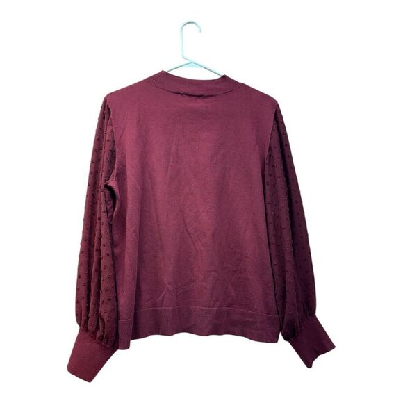 CeCe Cynthia Steffe Pullover Sweater Womens XL Burgundy Sheer Clip Dot Sleeves - Picture 2 of 11